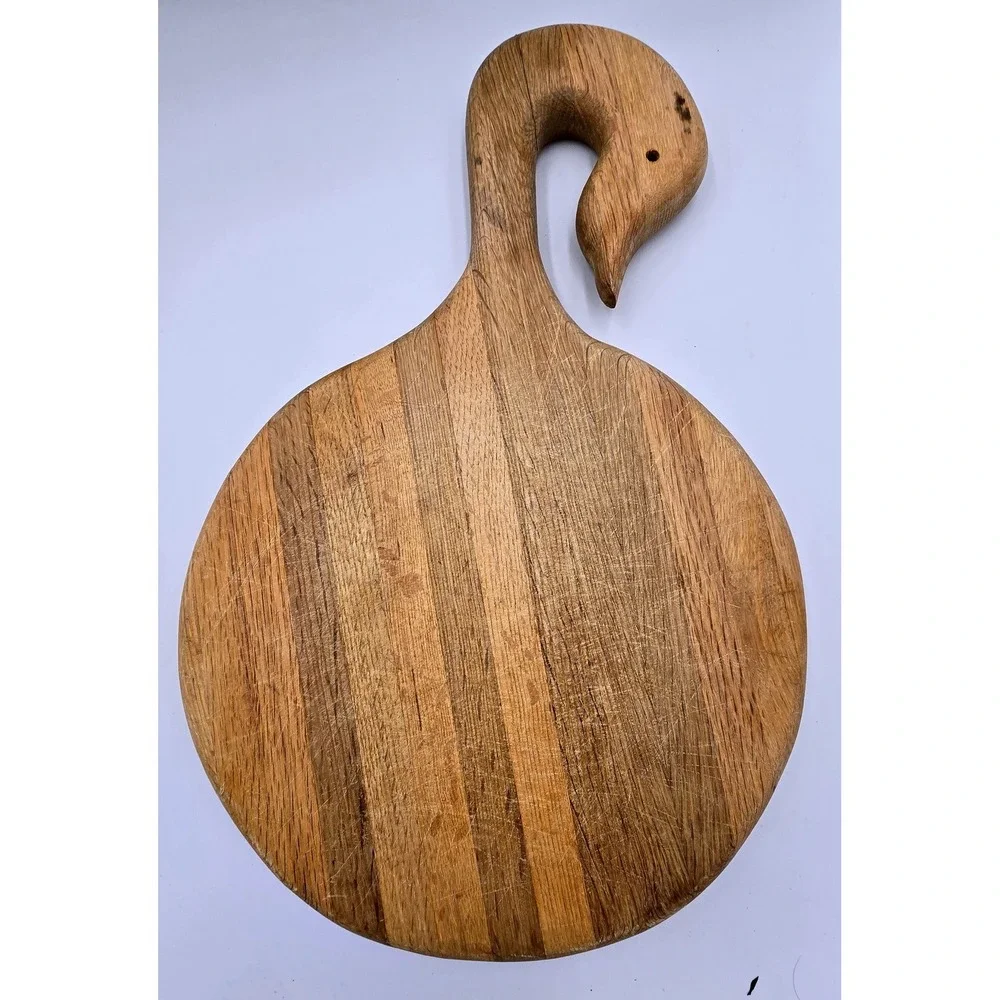 Vintage Handmade Swan Wooden‎ Cutting Board Round Rustic Farmhouse Serving Tray